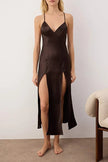 Brown Satin-Woven Nightgown with Slits