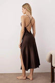 Brown Satin-Woven Nightgown with Slits