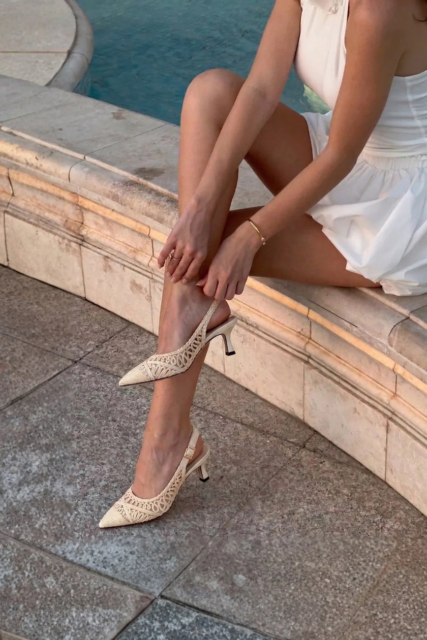 ONVELA Ecru Woven Mesh Pointed Toe Women’s Stiletto Heels