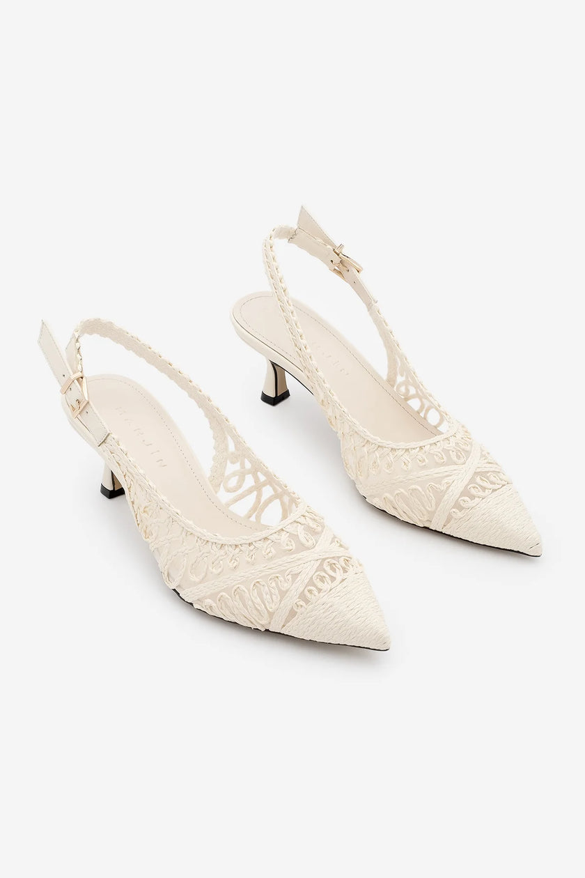 ONVELA Ecru Woven Mesh Pointed Toe Women’s Stiletto Heels