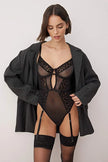 Black Mesh Fitted Garter Animal Unlined Bodysuit