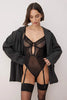 Black Mesh Fitted Garter Animal Unlined Bodysuit