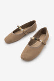 BELRIS Camel Suede Embellished Square-Toe Women's Ballet Flats