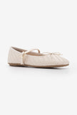 TEYRA Offwhite Mary Jane Bow Detail Woven Pattern Square Toe Women’s Ballet Flats