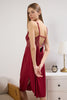 Burgundy 100% Cotton Lace Back and Slit Detailed Rope Strap Knitted Nightgown