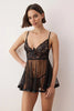 Black Tulle-Striped Plain Uncapped Babydoll