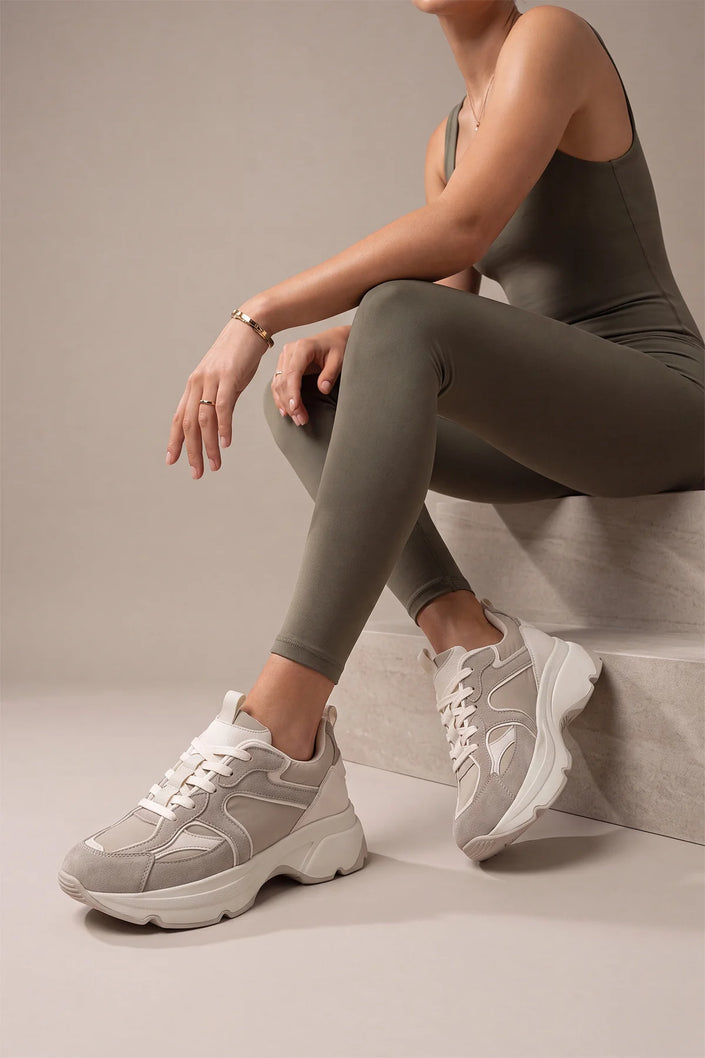 MERITA Beige Suede Chunky Platform Women's Sneakers