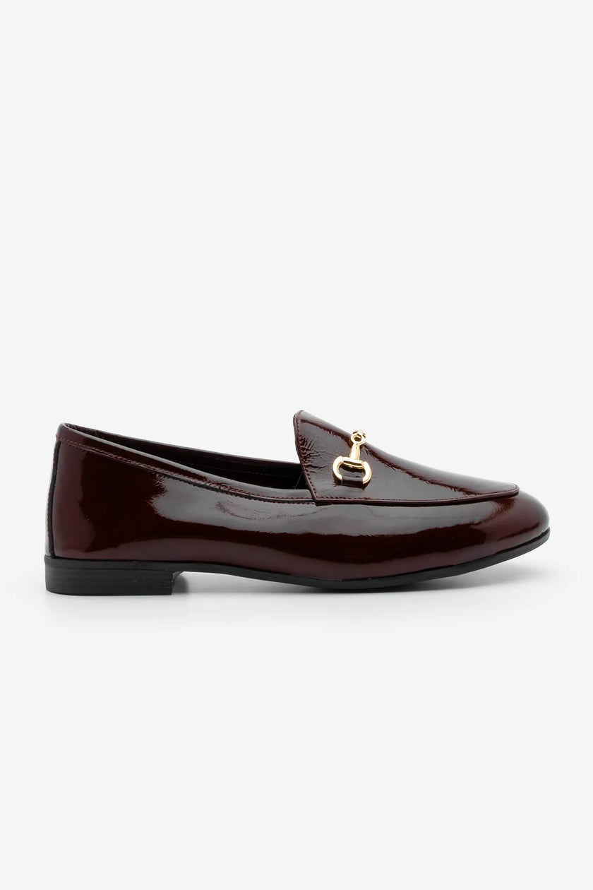 Women's Chain Loafer Shoes Tanle - Burgundy Patent Leather