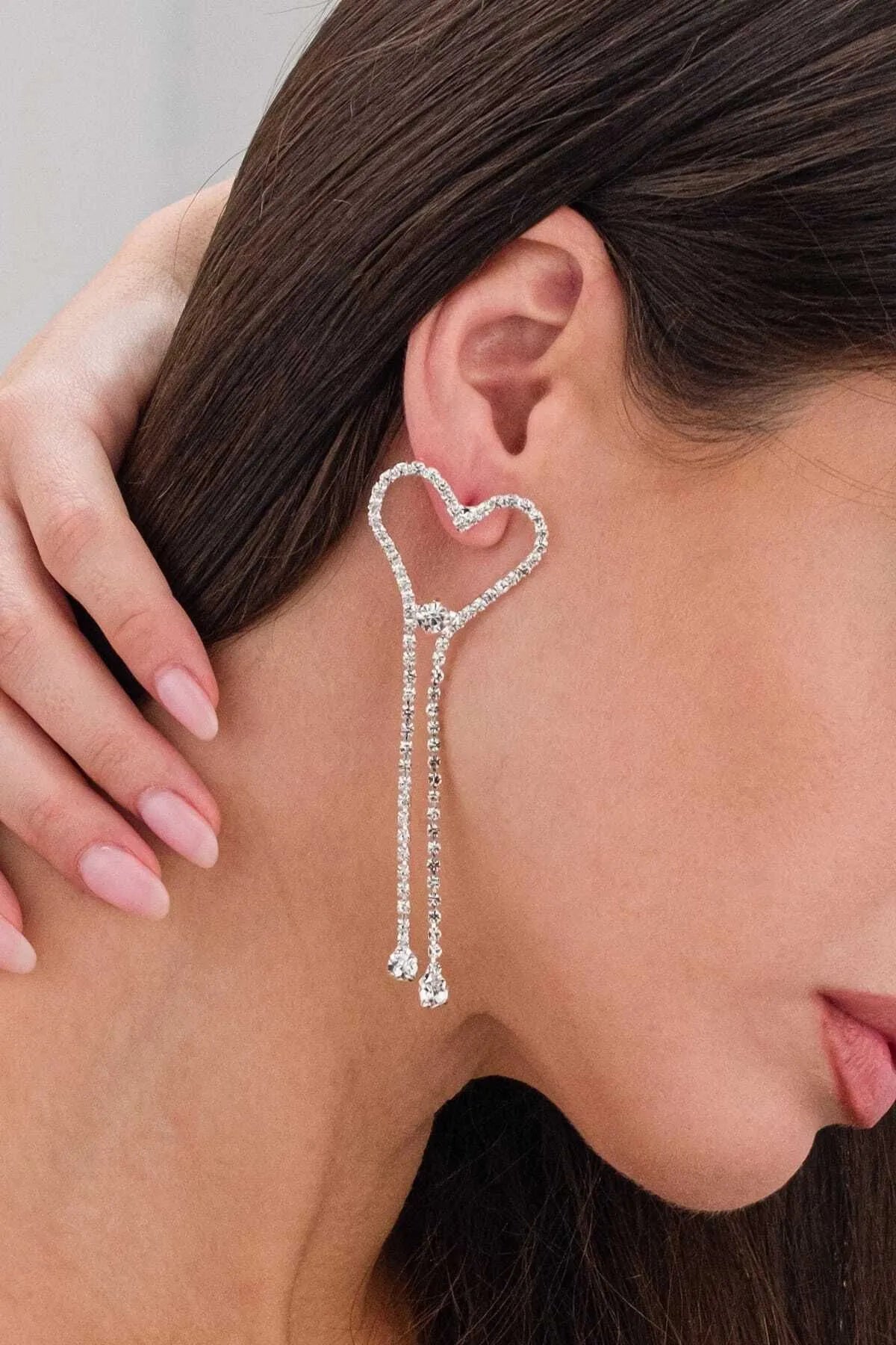 Zircon Stone Dangle Heart Earrings