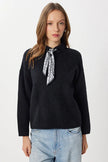 Bearded Knit Sweater with Scarf Detail - BLACK