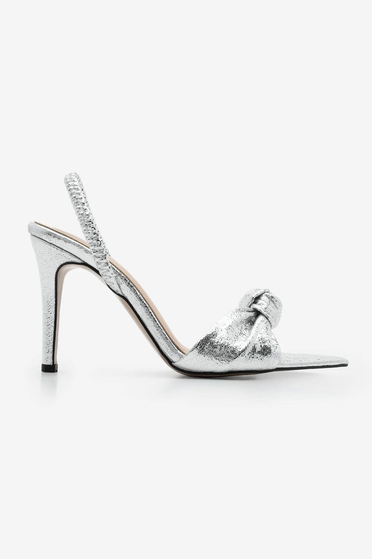 Zorin Silver Women’s Pointed Toe Knotted Heeled Sandals