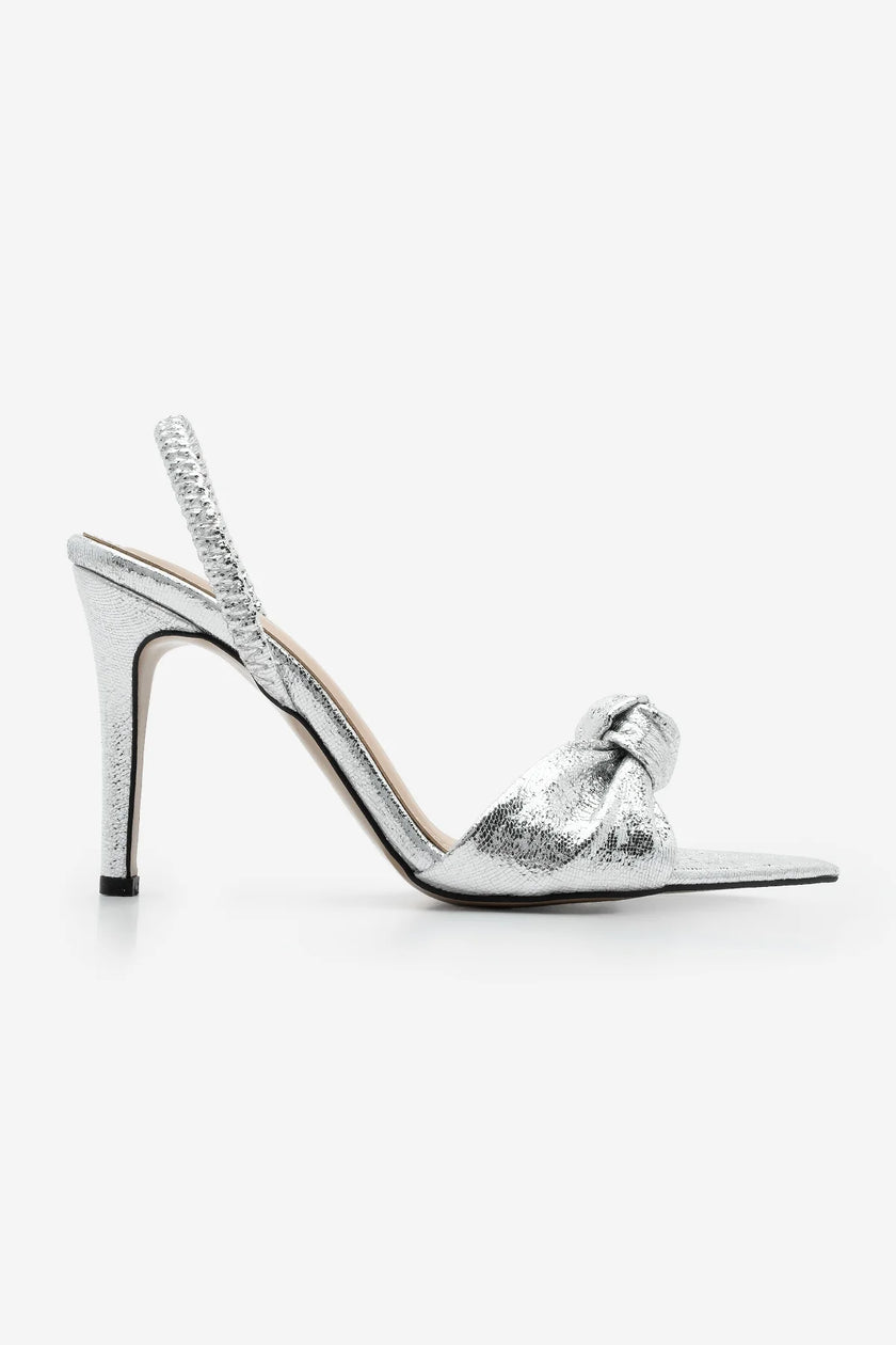Zorin Silver Women’s Pointed Toe Knotted Heeled Sandals