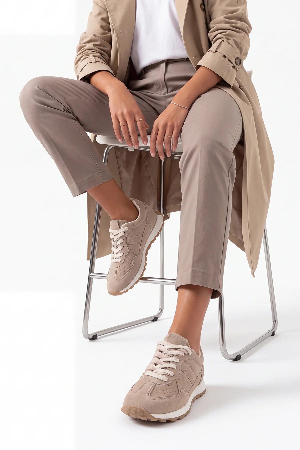 Asune Beige Suede Multi-Panel Lace-Up Women's Sneakers