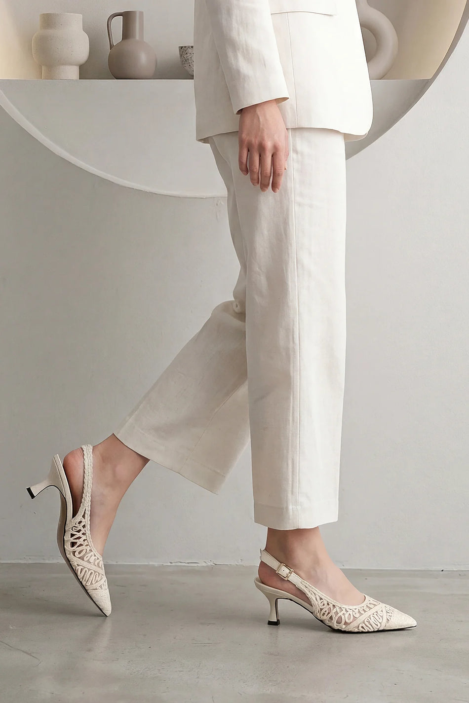 ONVELA Ecru Woven Mesh Pointed Toe Women’s Stiletto Heels