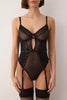 Black Mesh Fitted Garter Animal Unlined Bodysuit