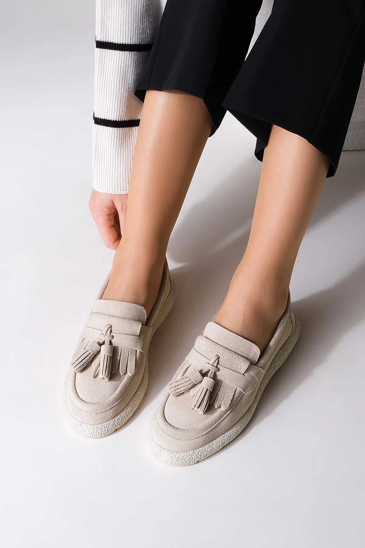 Women's Genuine Leather Loafer Casual Shoes Suma - Beige Suede