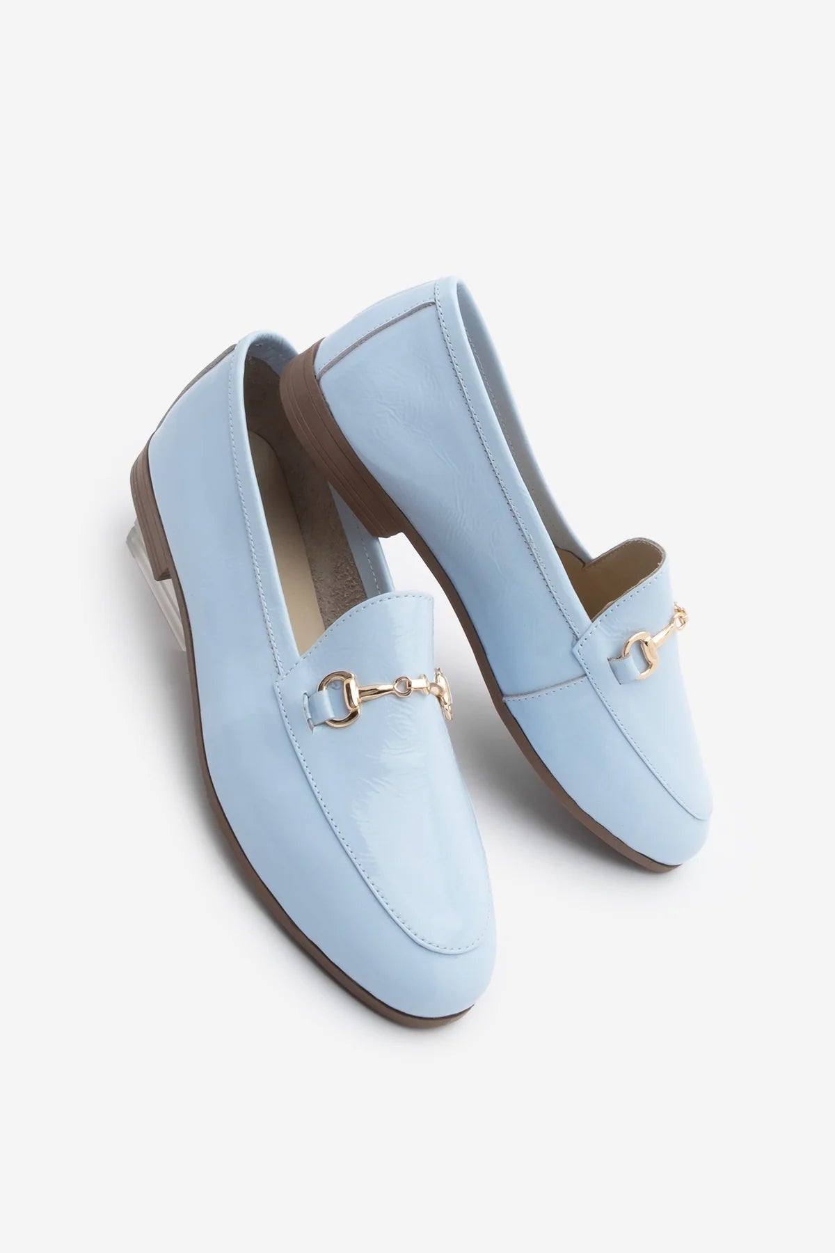 Women's Genuine Leather Chain Loafer Shoes Tanle - Blue Patent Leather
