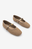 BELRIS Camel Suede Embellished Square-Toe Women's Ballet Flats
