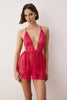 Cherry Tulle Lace Detailed Knitted Babydoll/Fantasy Nightgown with Open Crotch Panties
