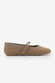 BELRIS Camel Suede Embellished Square-Toe Women's Ballet Flats