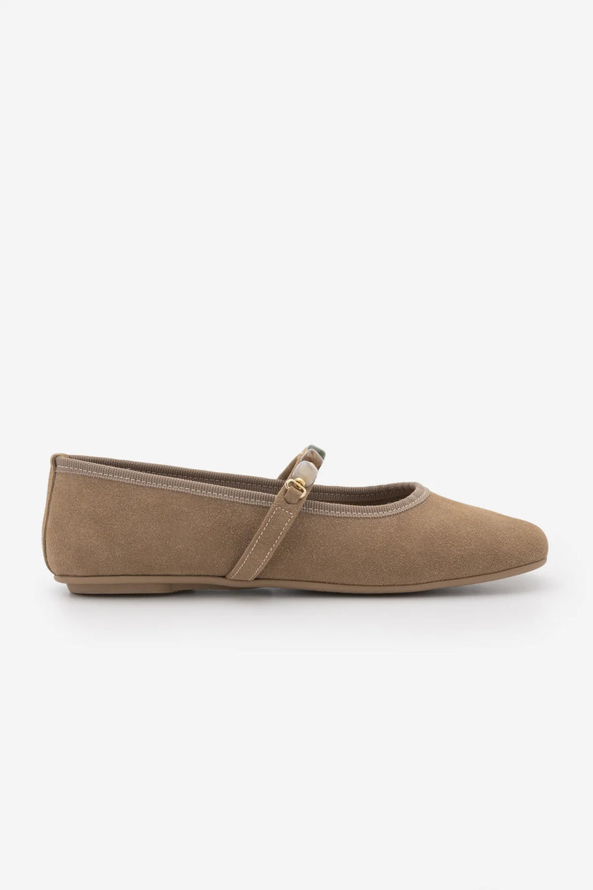 BELRIS Camel Suede Embellished Square-Toe Women's Ballet Flats