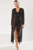 Black Maxi Ruffle Woven Collar Detailed Beach Dress