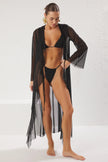 Black Maxi Ruffle Woven Collar Detailed Beach Dress