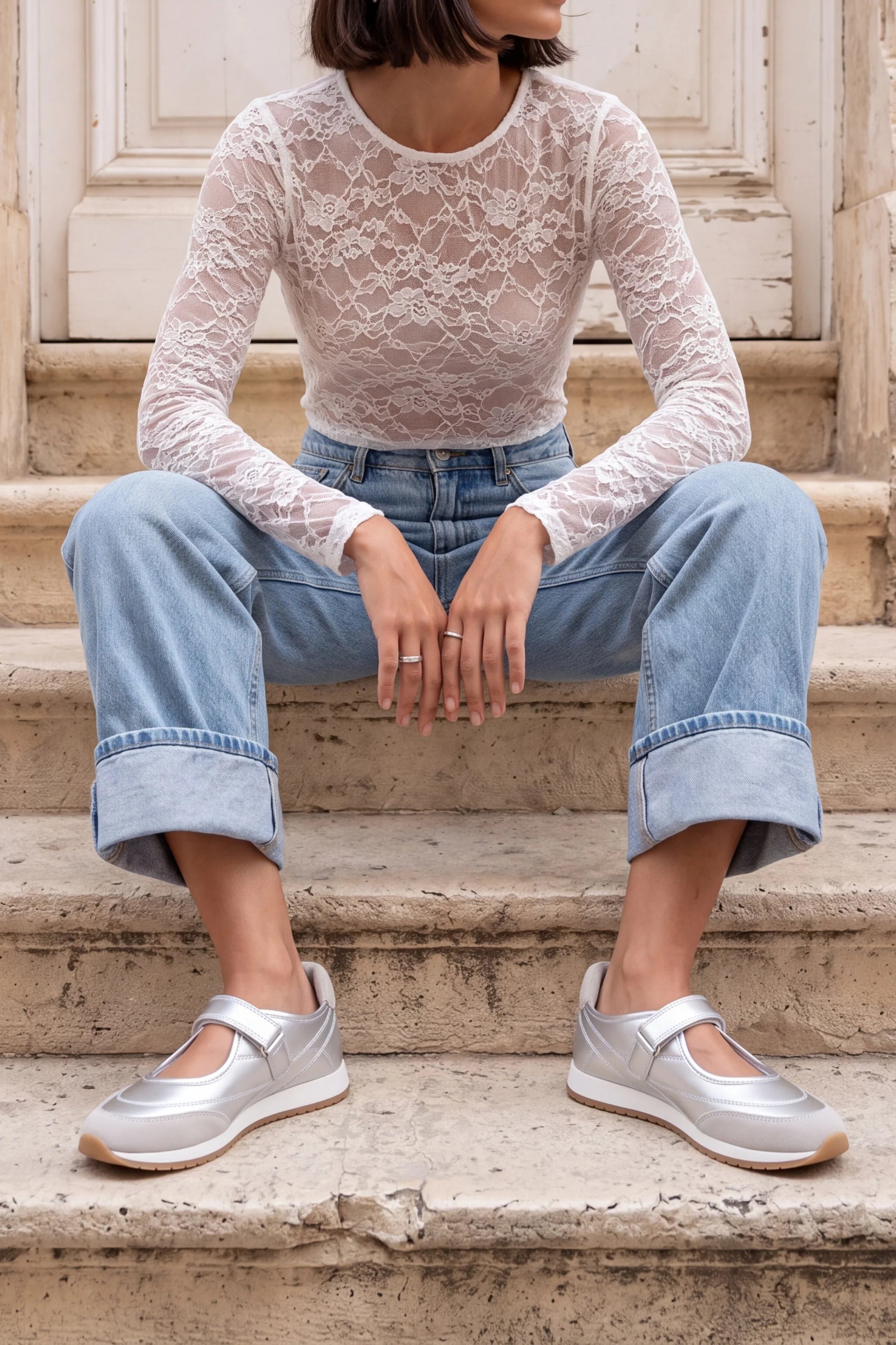 Leris – Silver Women’s Mary Jane Sneaker Flats