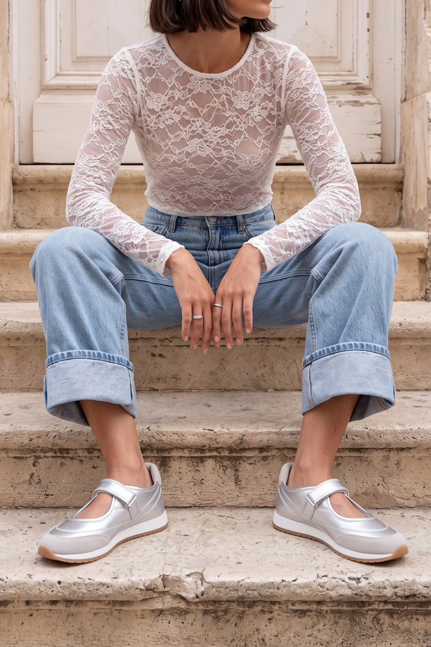 Leris – Silver Women’s Mary Jane Sneaker Flats