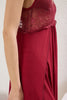 Burgundy 100% Cotton Lace Back and Slit Detailed Rope Strap Knitted Nightgown