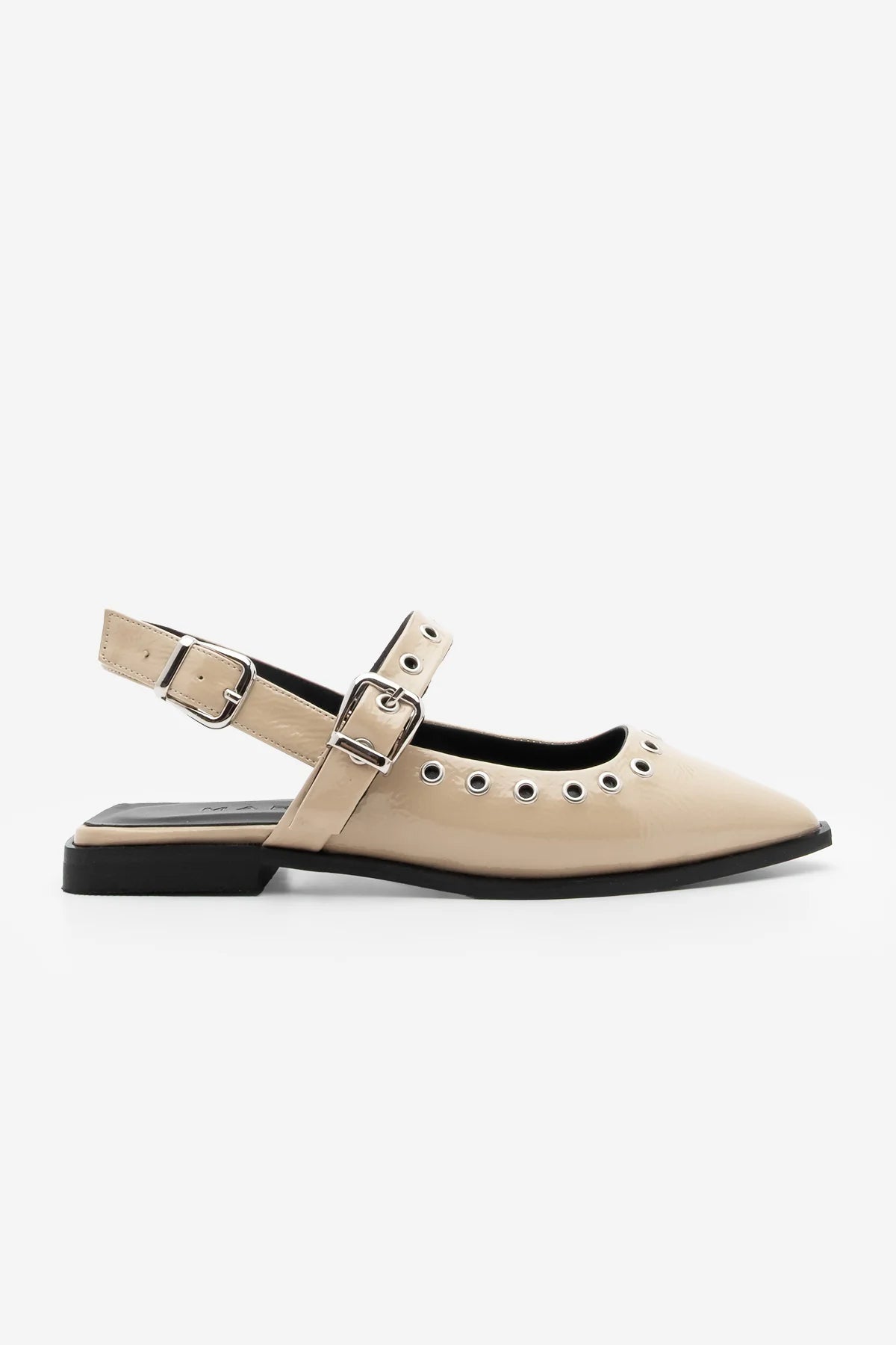 Women's Pointed Toe Trock Casual Ballerina Parzin - Beige Patent Leather
