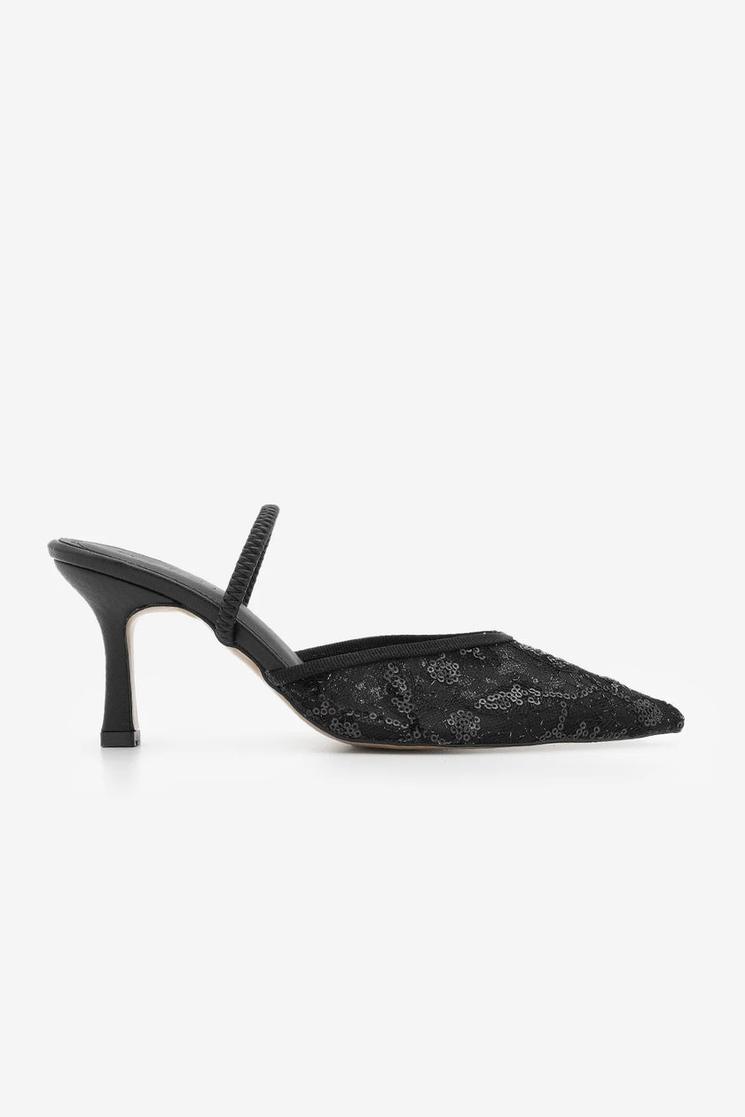Efolin Black Mesh Sequin Lace Women’s Stiletto Heels