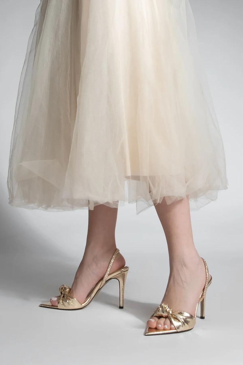 Zorin Gold Women’s Pointed Toe Knotted Heeled Sandals