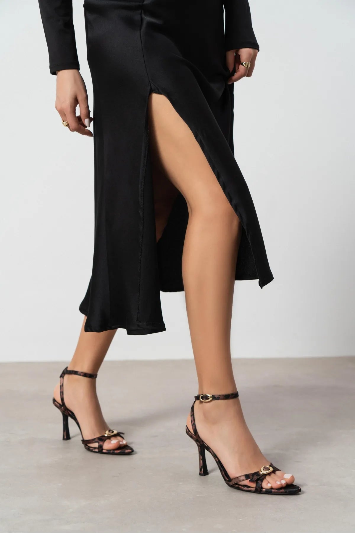 Taj Leo Satin Buckle Detail Ankle Strap Women’s Heel Sandals