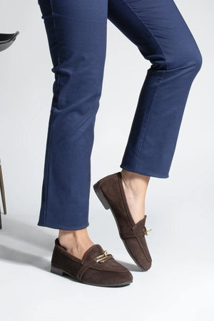 Women's Genuine Leather Buckled Loafer Casual Shoes Nador - Brown Suede