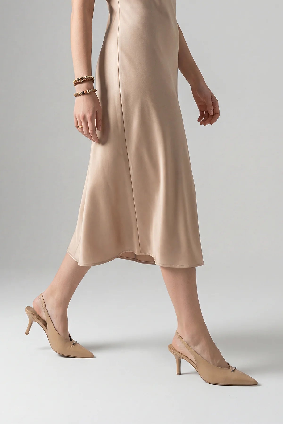 Agira Beige Women’s Pointed Toe Buckle Stiletto High Heel Shoes