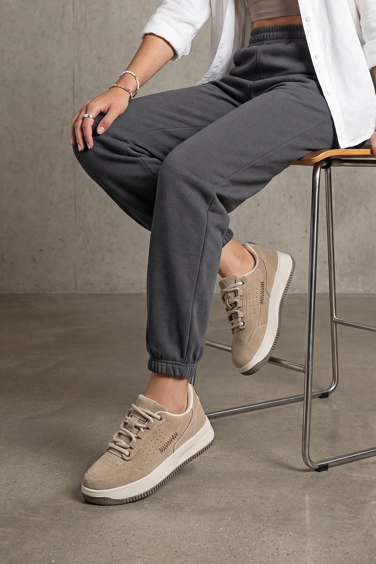 Loske Camel Suede Women’s Thick Sole Sneakers