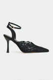 AVENY Black Lace Embroidered Back Strap Women’s Heel Shoes