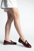 Women's Chain Loafer Shoes Tanle - Burgundy Patent Leather
