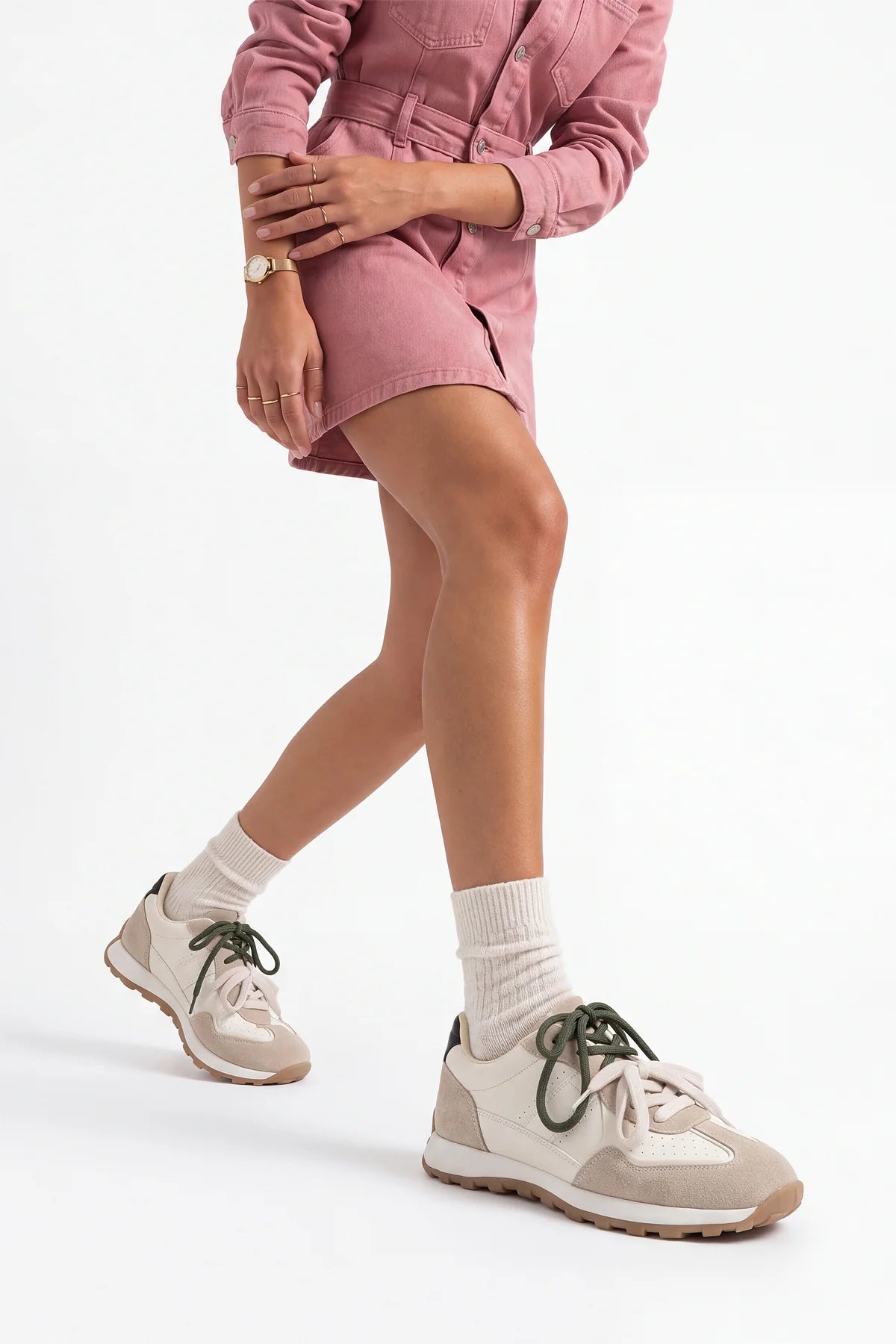 Asune White Multi-Panel Lace-Up Casual Women's Sneakers