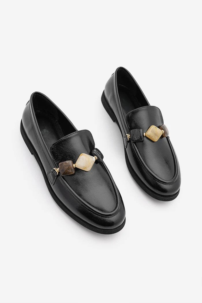MENIVA Black Stone Detail Women’s Loafers