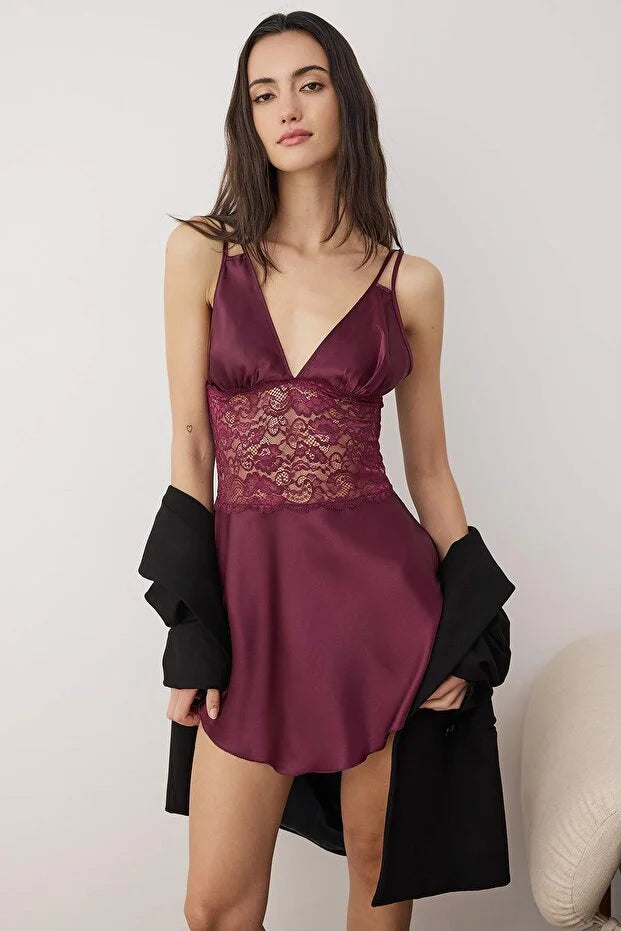 Plum Plain Satin Weave Nightgown