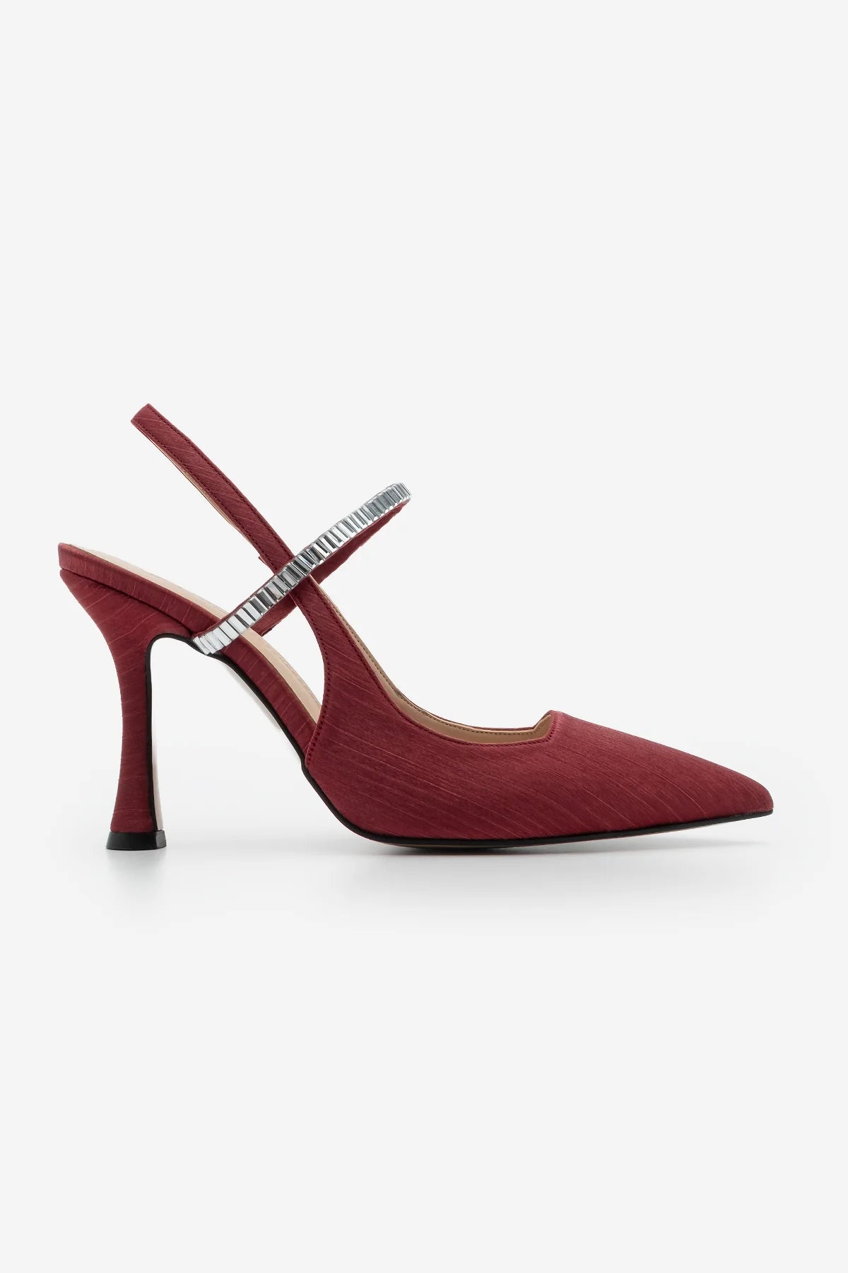Women's Stiletto Stoned Heeled Shoes Lovan - Burgundy Satin