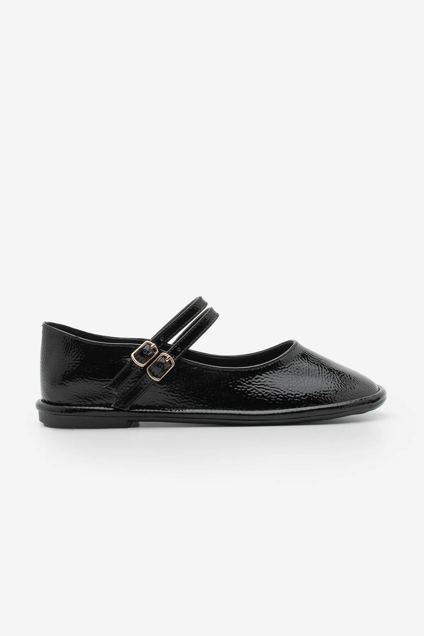Women's Double-Strap Ballerina Larzen - Black Patent Leather