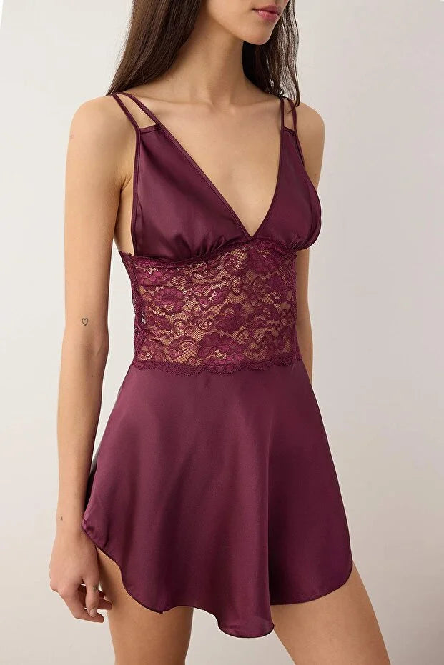 Plum Plain Satin Weave Nightgown