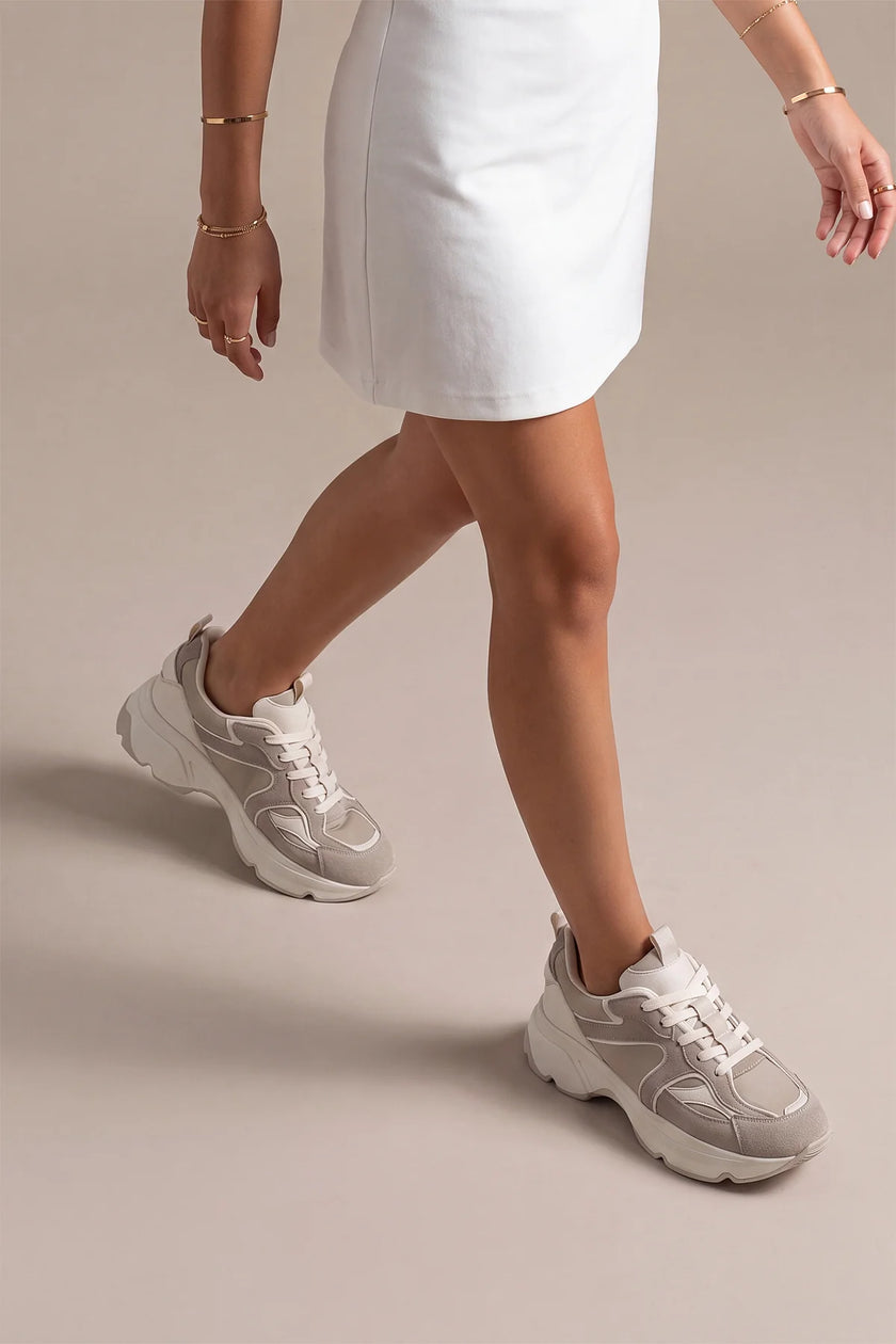 MERITA Beige Suede Chunky Platform Women's Sneakers
