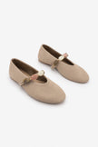 LATARI Beige Suede Embellished Mary Jane Women's Ballet Flats