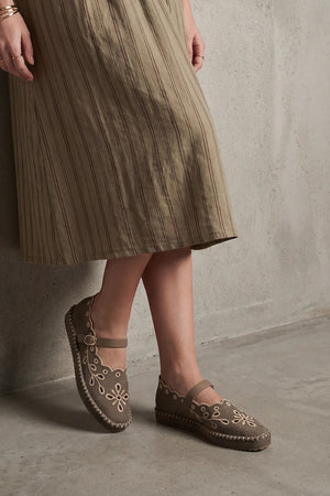 Forven Mink Linen Women’s Embroidered Strapped Jute Espadrille Ballet Flats