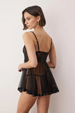Black Tulle-Striped Plain Uncapped Babydoll