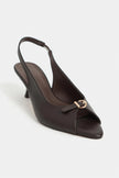 RONE Coffee Matte Leather Pointed Toe Open Buckle Women’s Shoes
